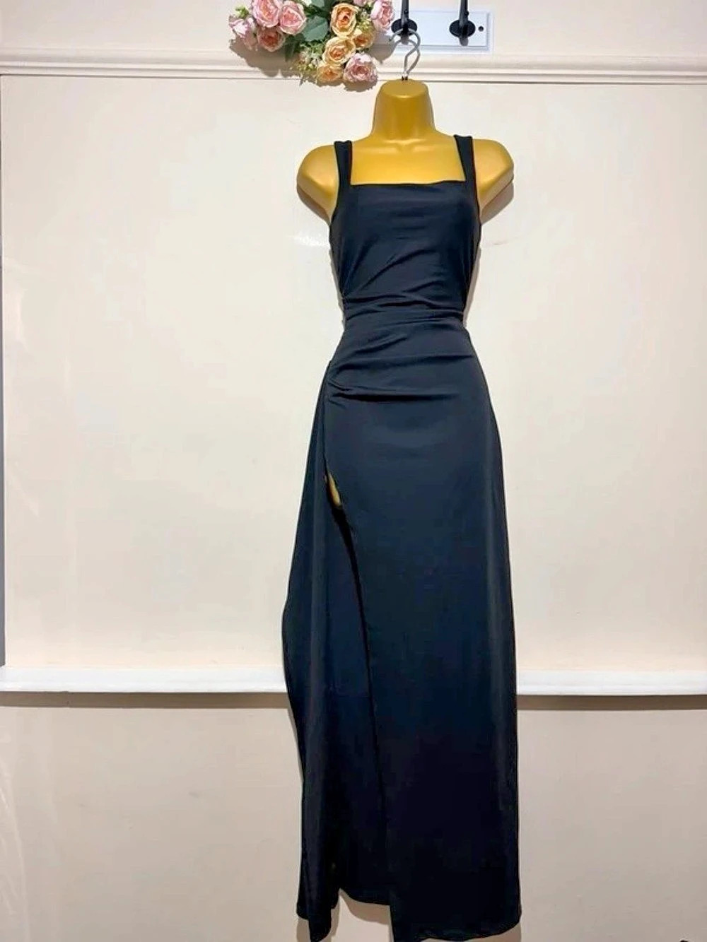 Black Ruched Maxi Dress